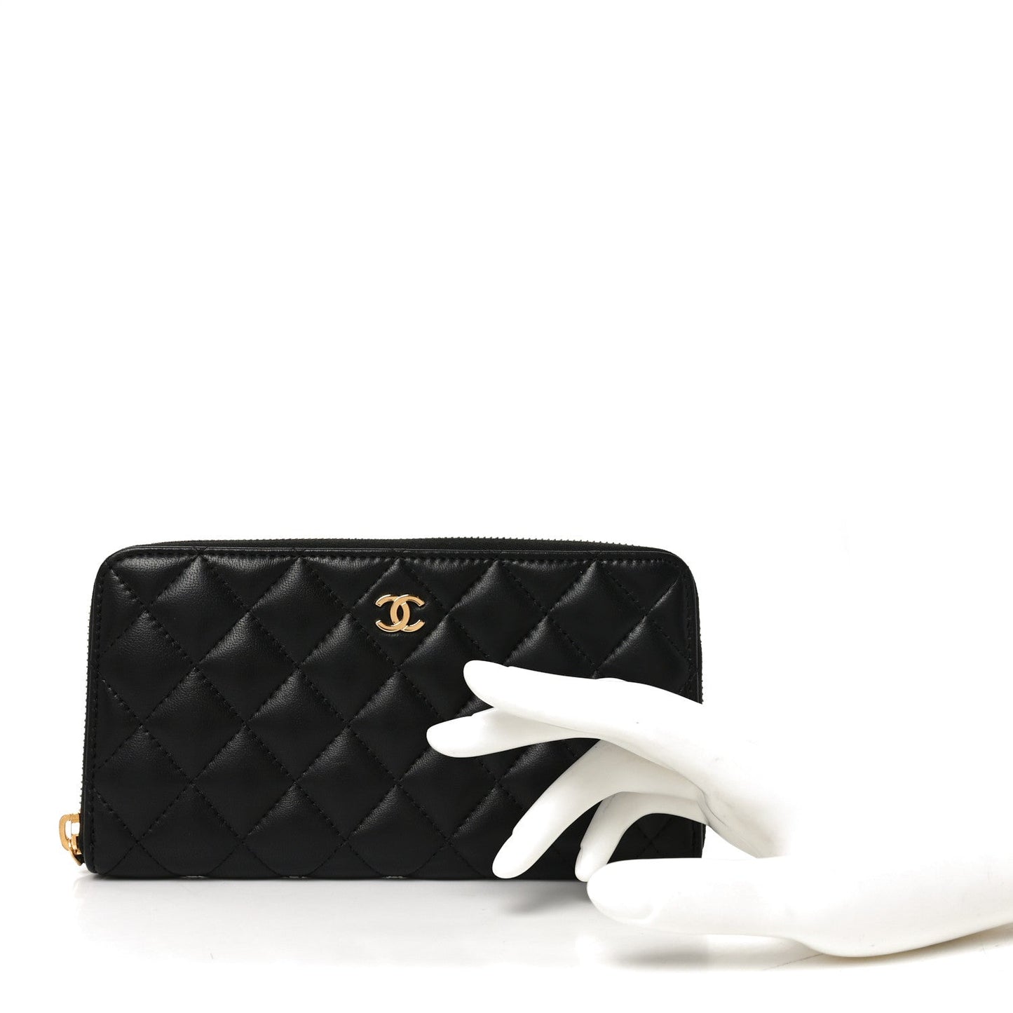 Lambskin Quilted Large Gusset Zip Around Wallet Black