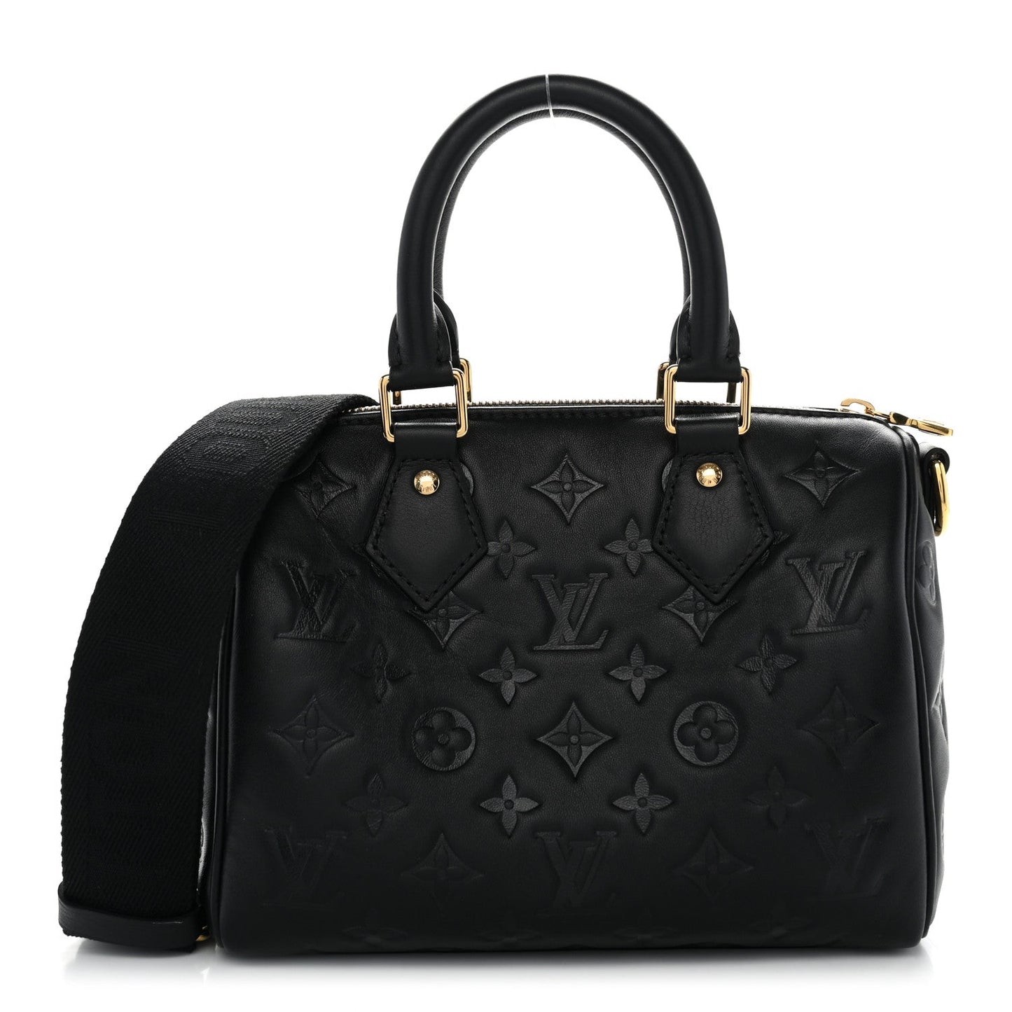Lambskin Embossed Monogram Speedy 22 Bandouliere Black