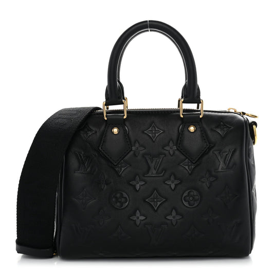 Lambskin Embossed Monogram Speedy 22 Bandouliere Black