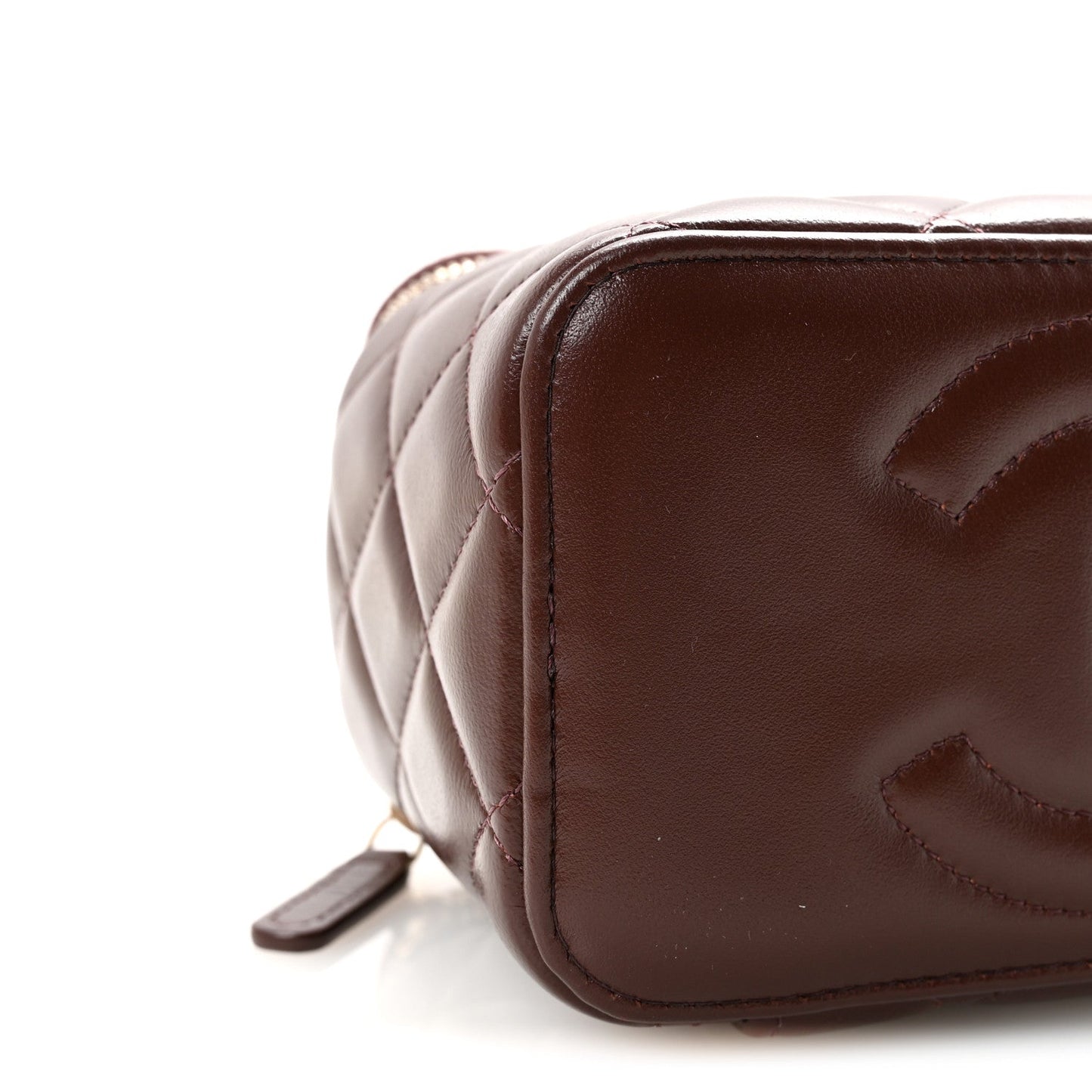 Lambskin Quilted Small Top Handle Vanity Case With Chain Dark Brown