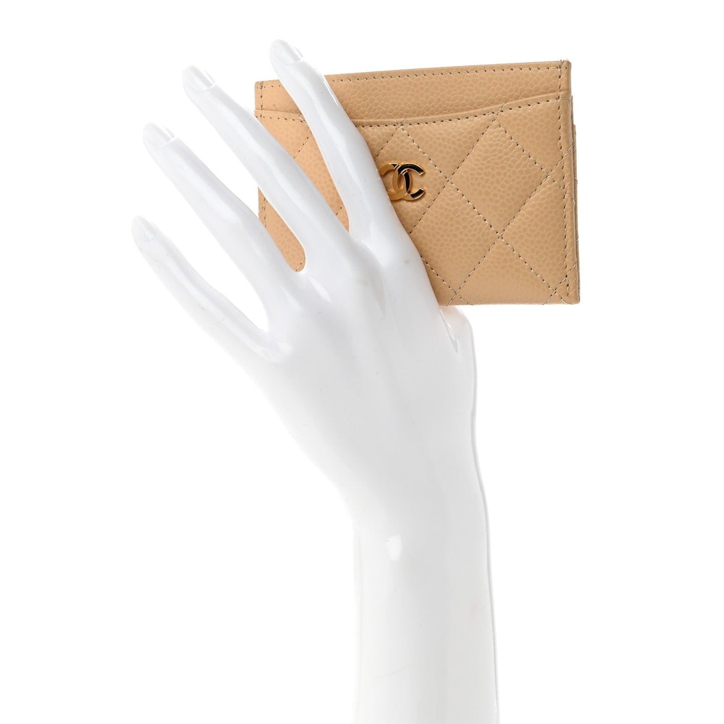 Caviar Quilted Card Holder Beige