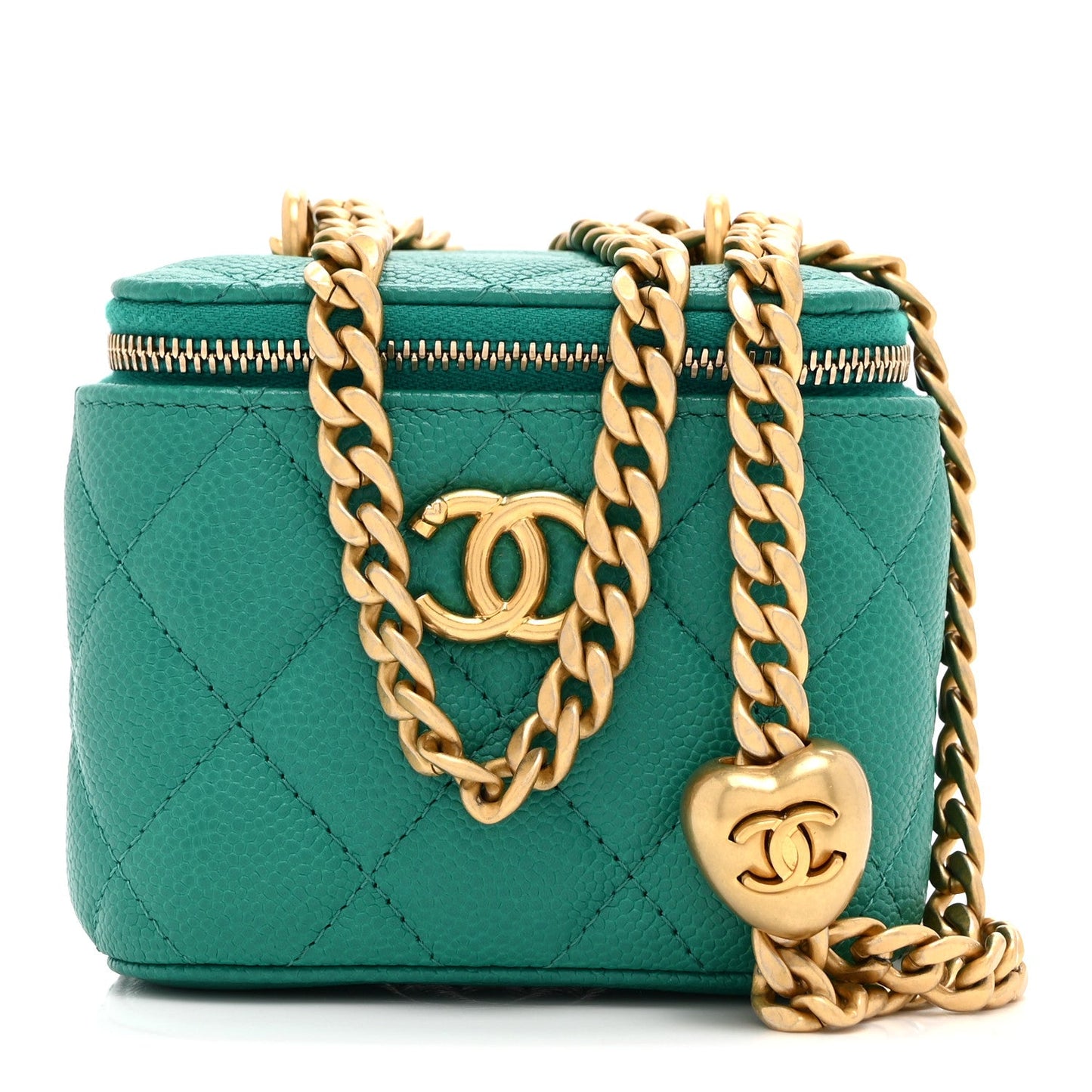 Caviar Quilted Sweetheart Mini Vanity Case Green