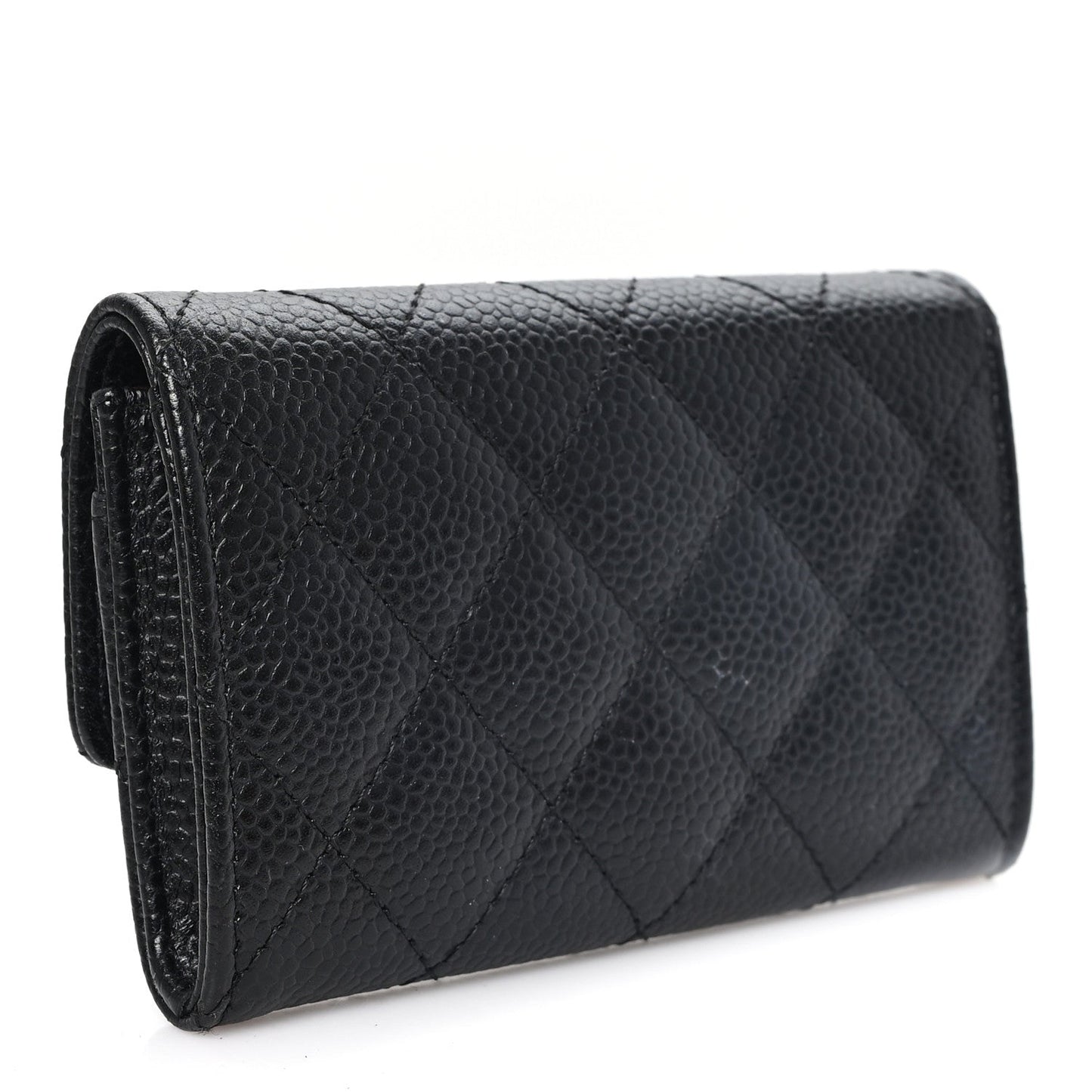 Caviar Quilted Flap Card Holder Wallet Black