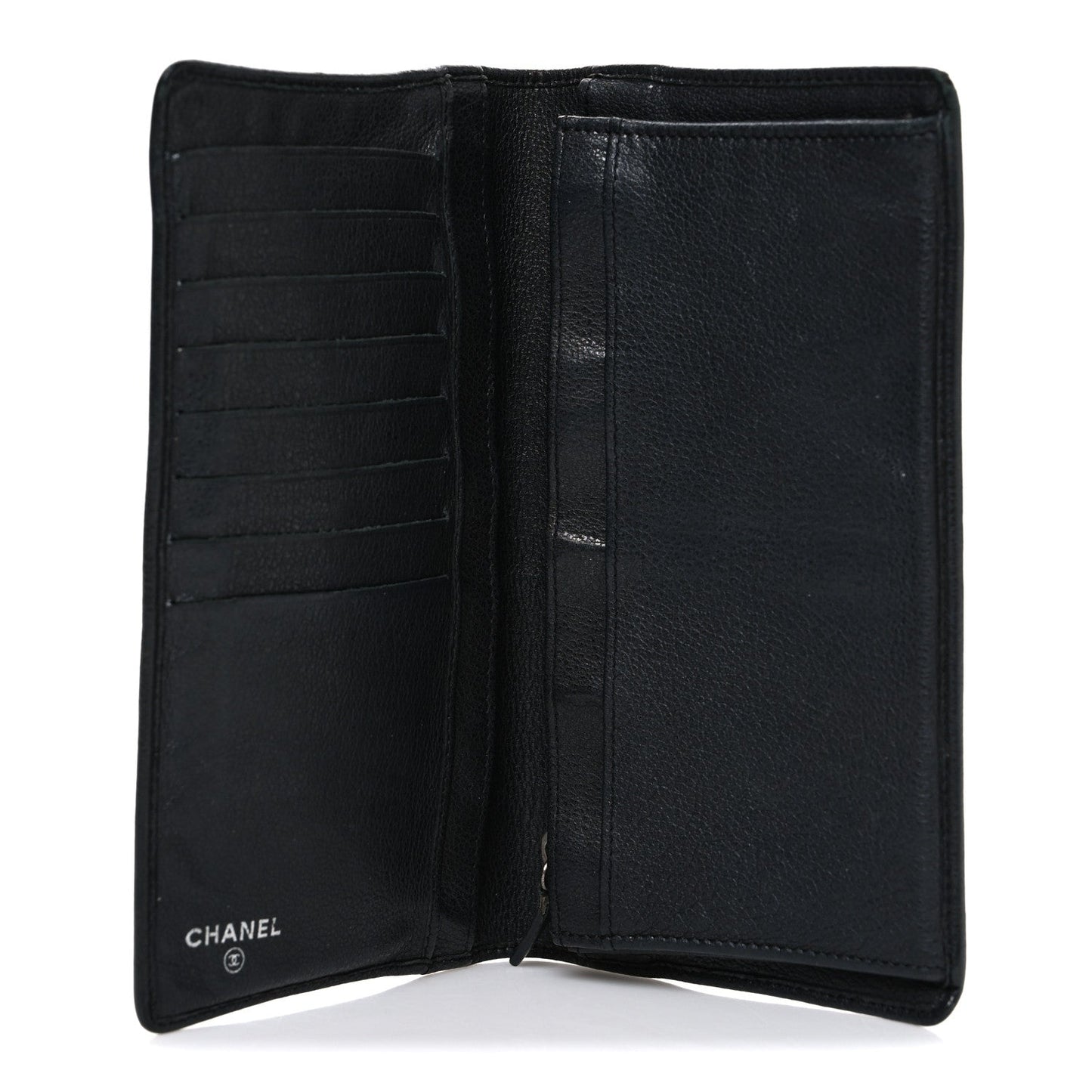 Goatskin Camellia Embossed Yen Wallet Black