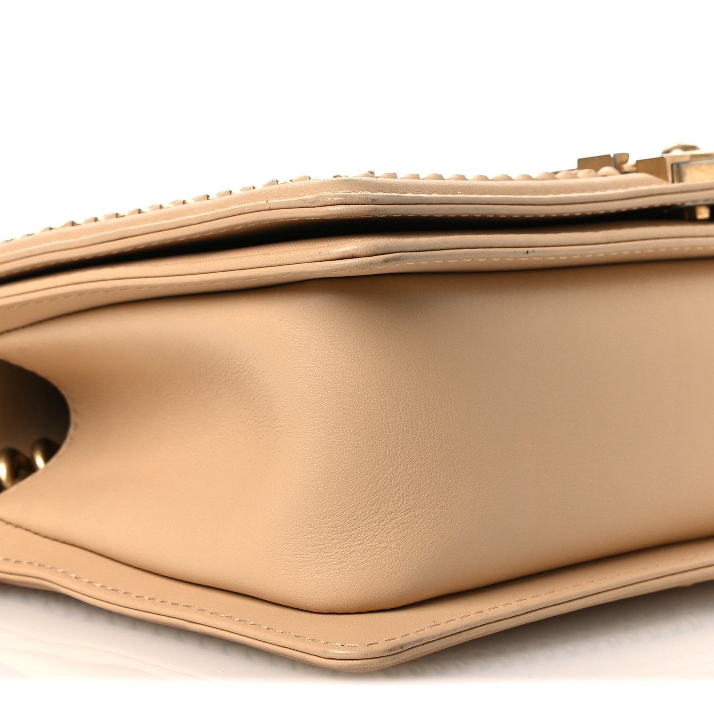 Calfskin Quilted Medium Boy Top Handle Flap Beige