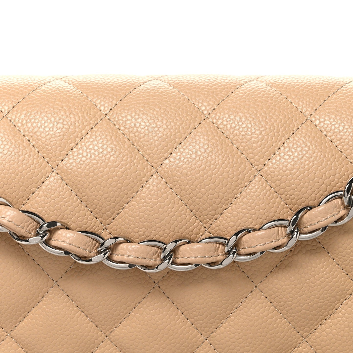 Caviar Quilted Jumbo Double Flap Beige
