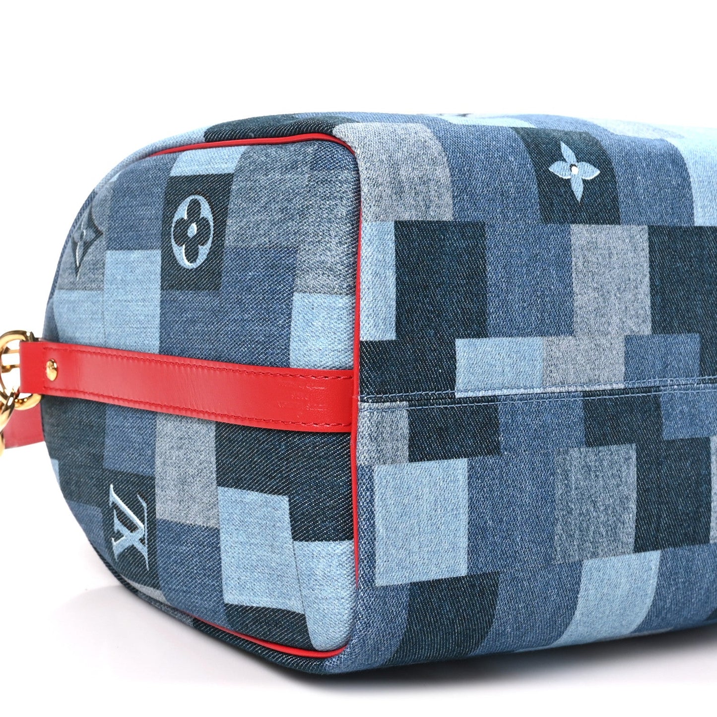 Denim Damier Monogram Patchwork Speedy Bandouliere 30 Blue Rouge