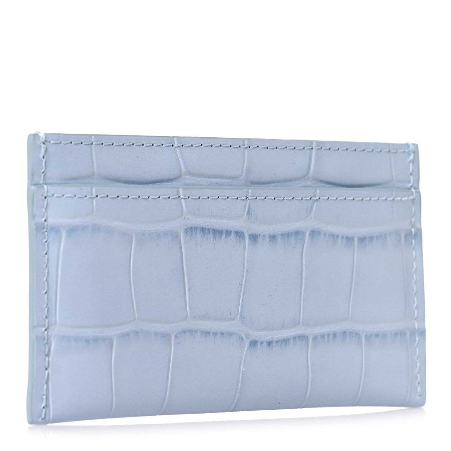 Calfskin Crocodile Embossed Crococo Card Holder Light Blue