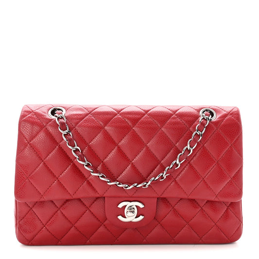 Caviar Quilted Medium Double Flap Red