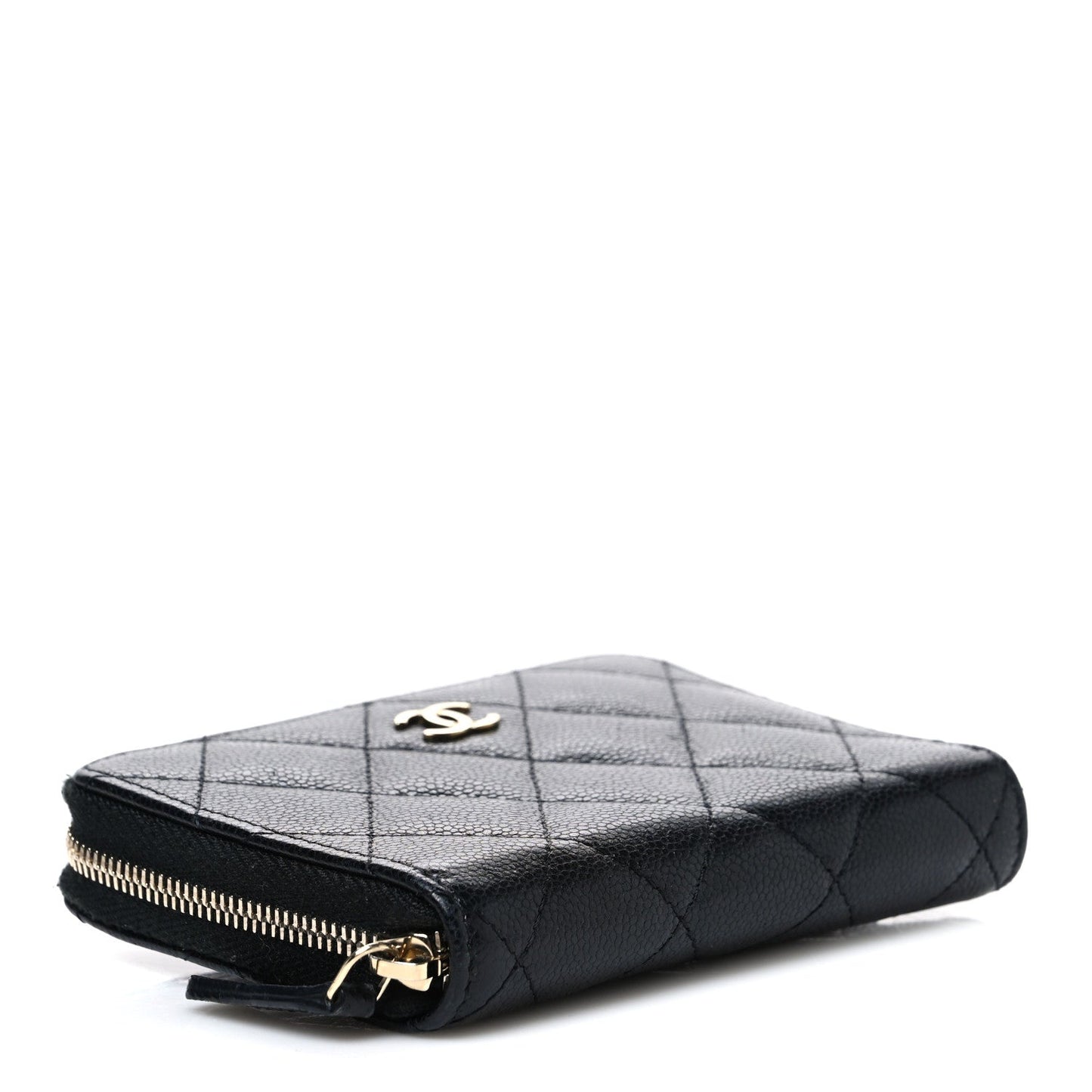 Caviar Quilted Small Zip Around Wallet Black