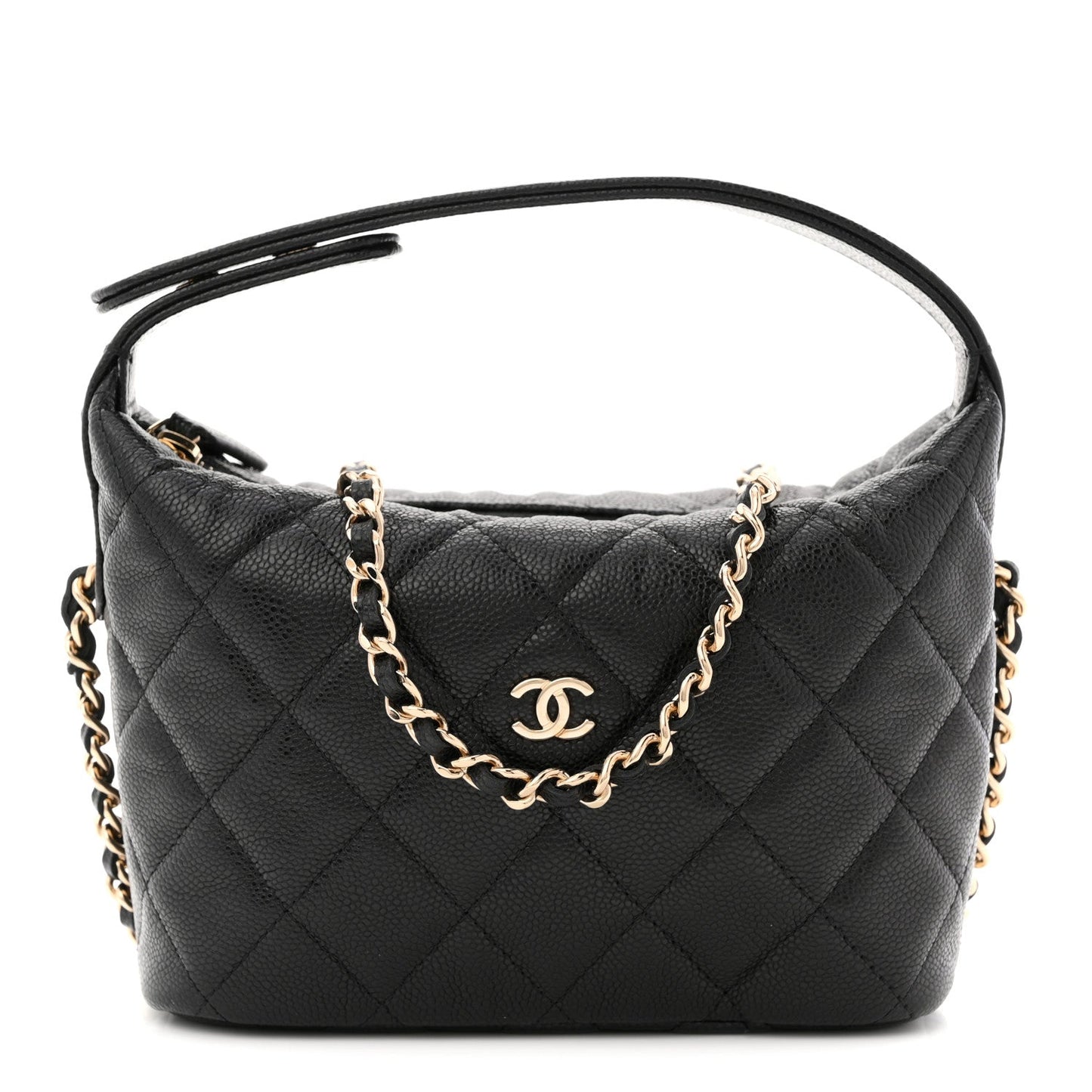 Caviar Quilted Hobo Clutch With Chain  Black