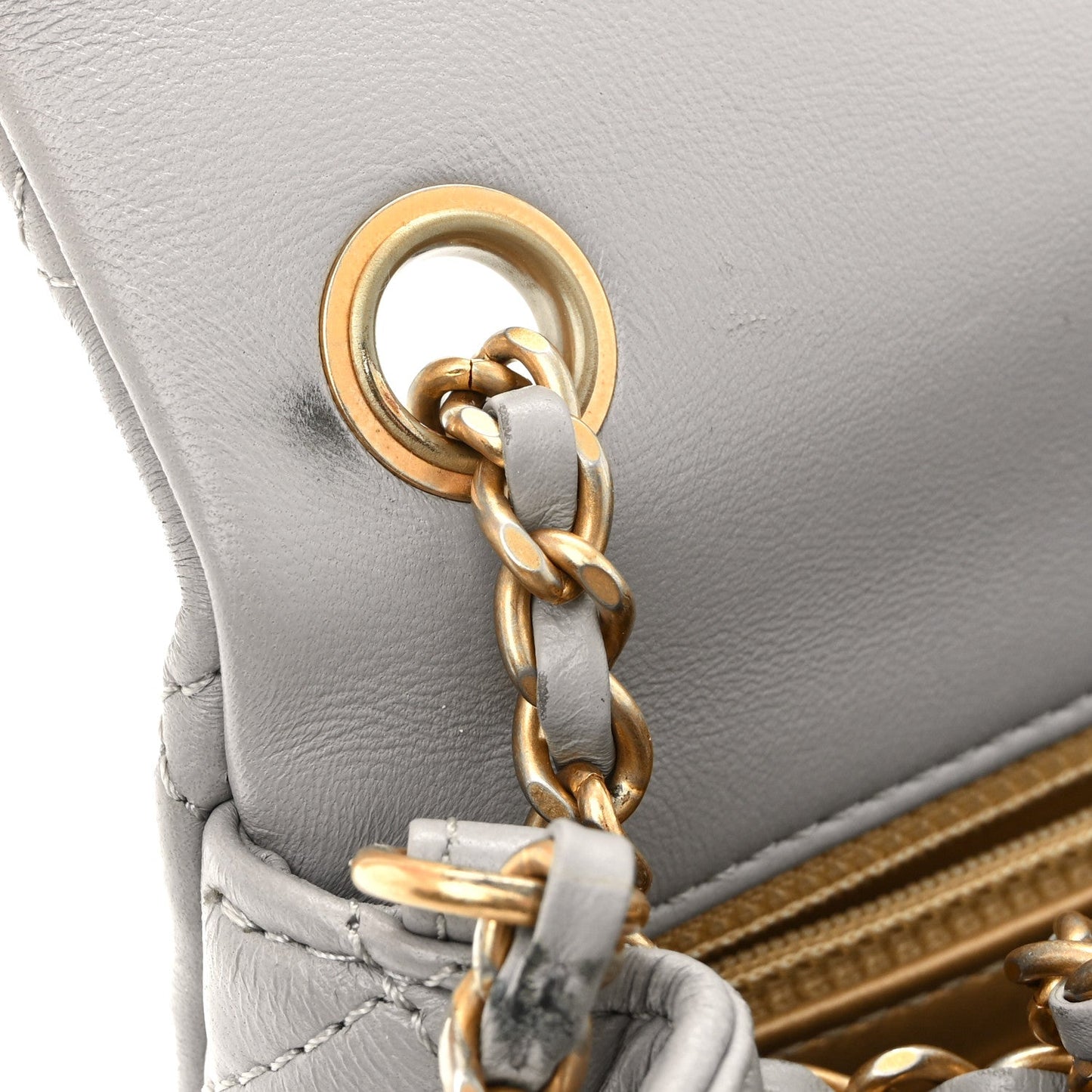 Lambskin Quilted Mini Rectangular Pearl Crush Flap Grey
