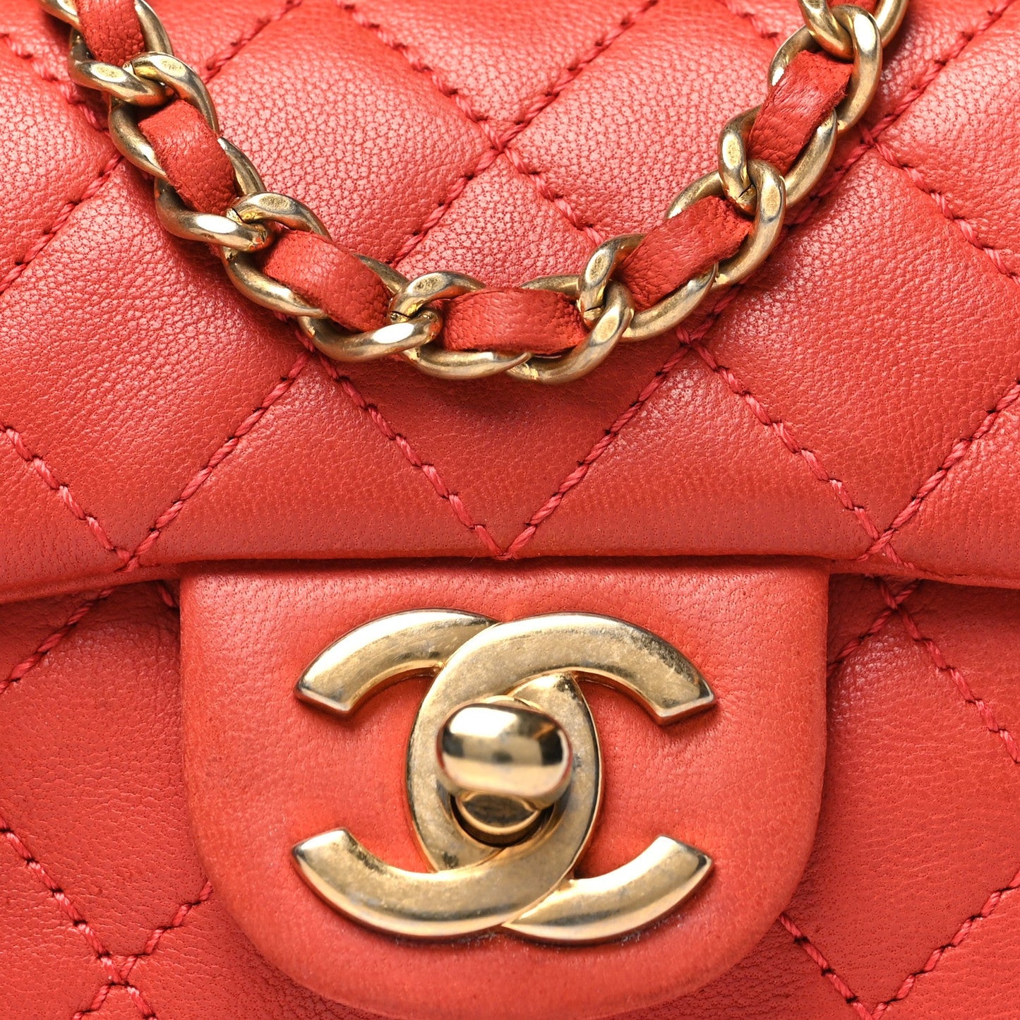 Lambskin Quilted Extra Mini Cruise Charm Flap Coral