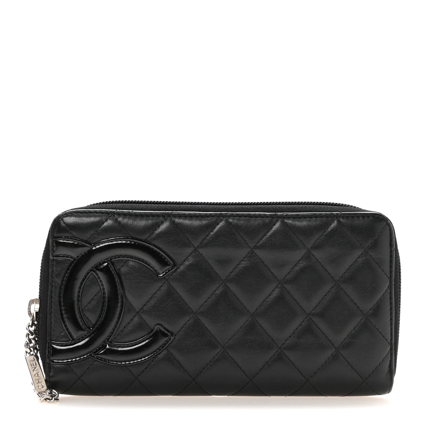 Calfskin Quilted Cambon Large Gusset Zip Around Wallet Black