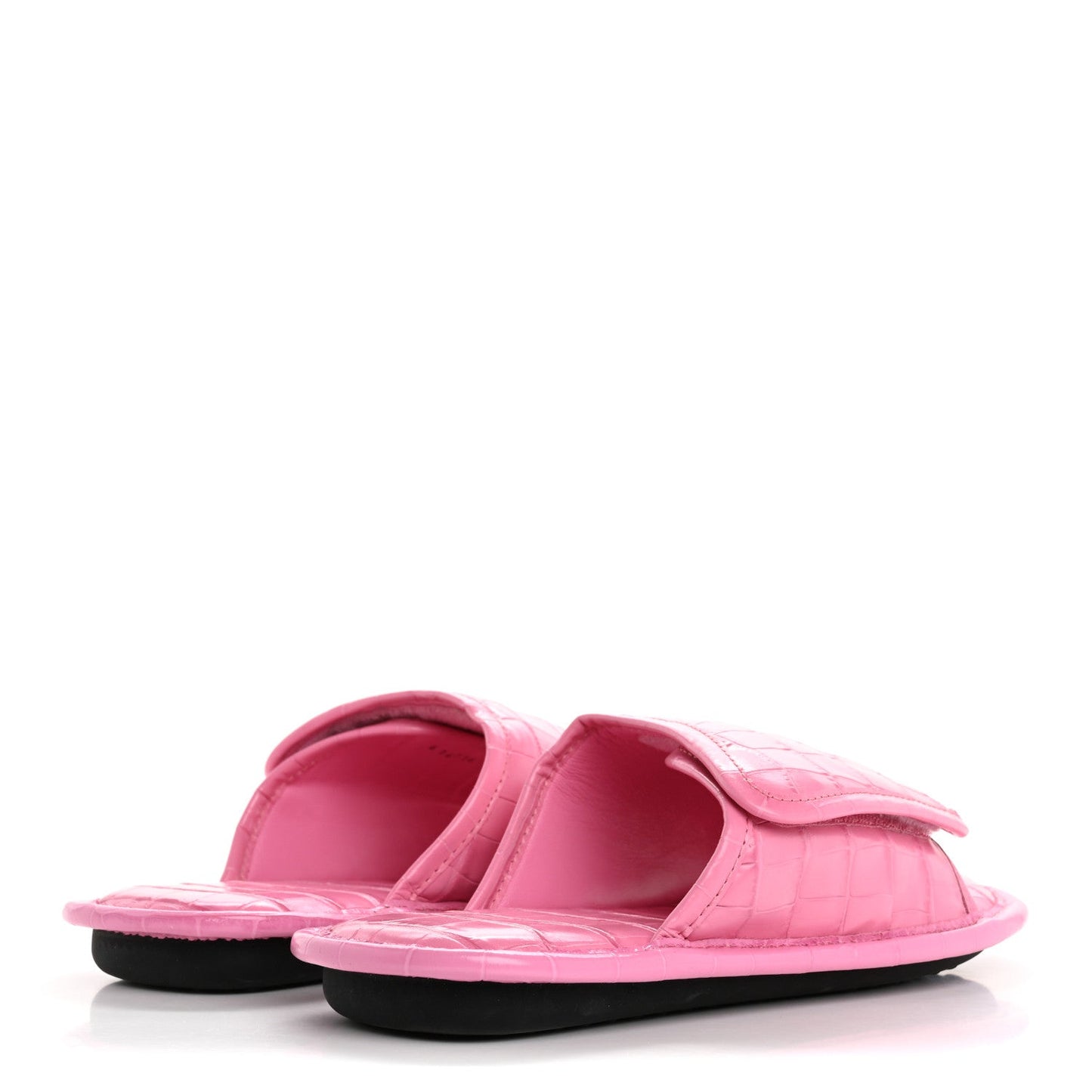 Calfskin Logo Crocodile Embossed Slides 40 Fuxia