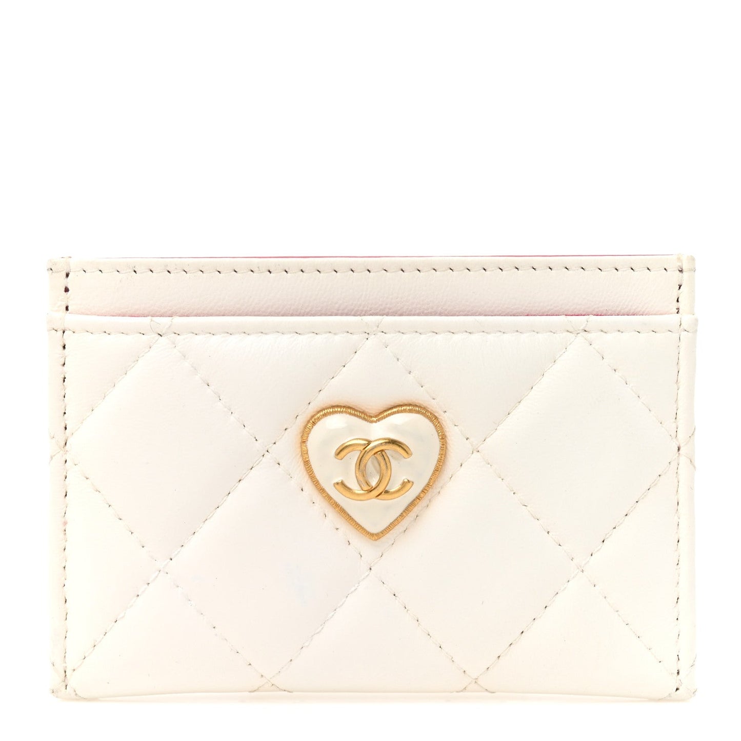 Lambskin Plexiglass Quilted Coco Love Card Holder White