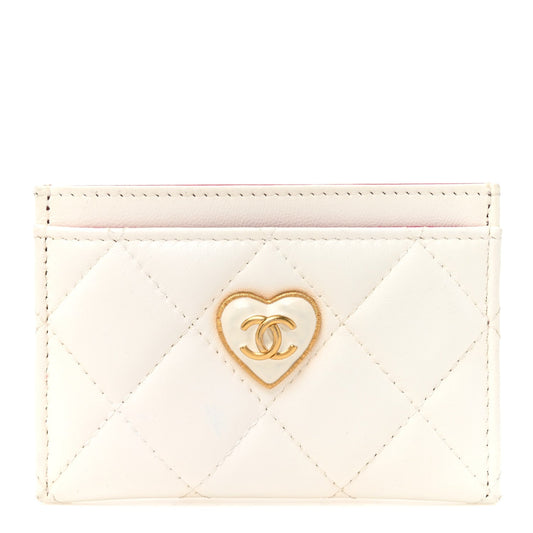 Lambskin Plexiglass Quilted Coco Love Card Holder White