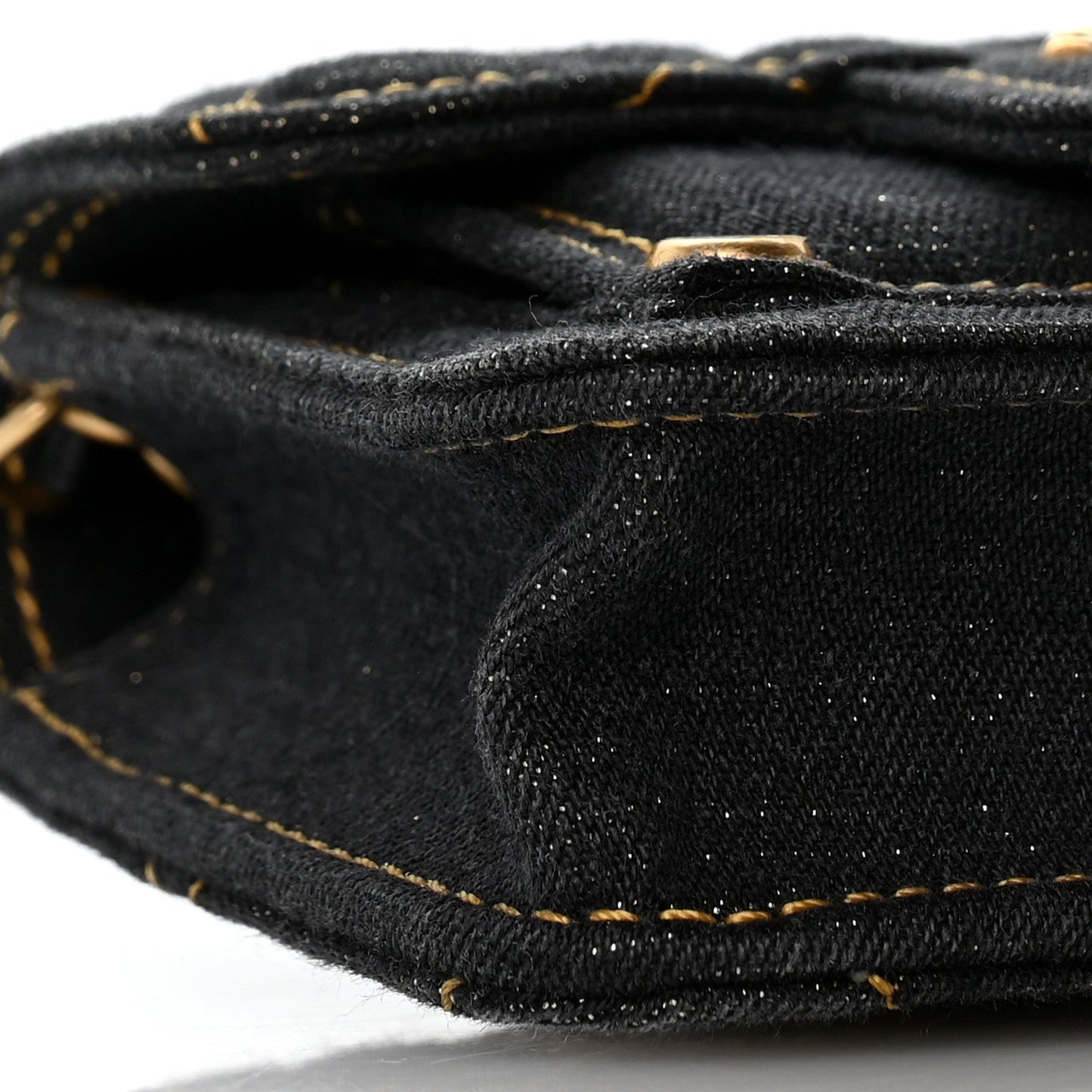 Denim Quilted Double You Mini Flap Black Golden