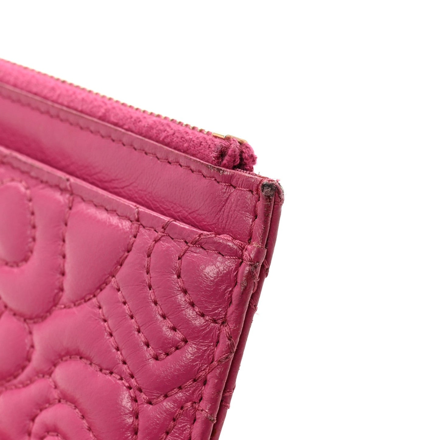 Lambskin Camellia Embossed Classic Zip Pouch Pink