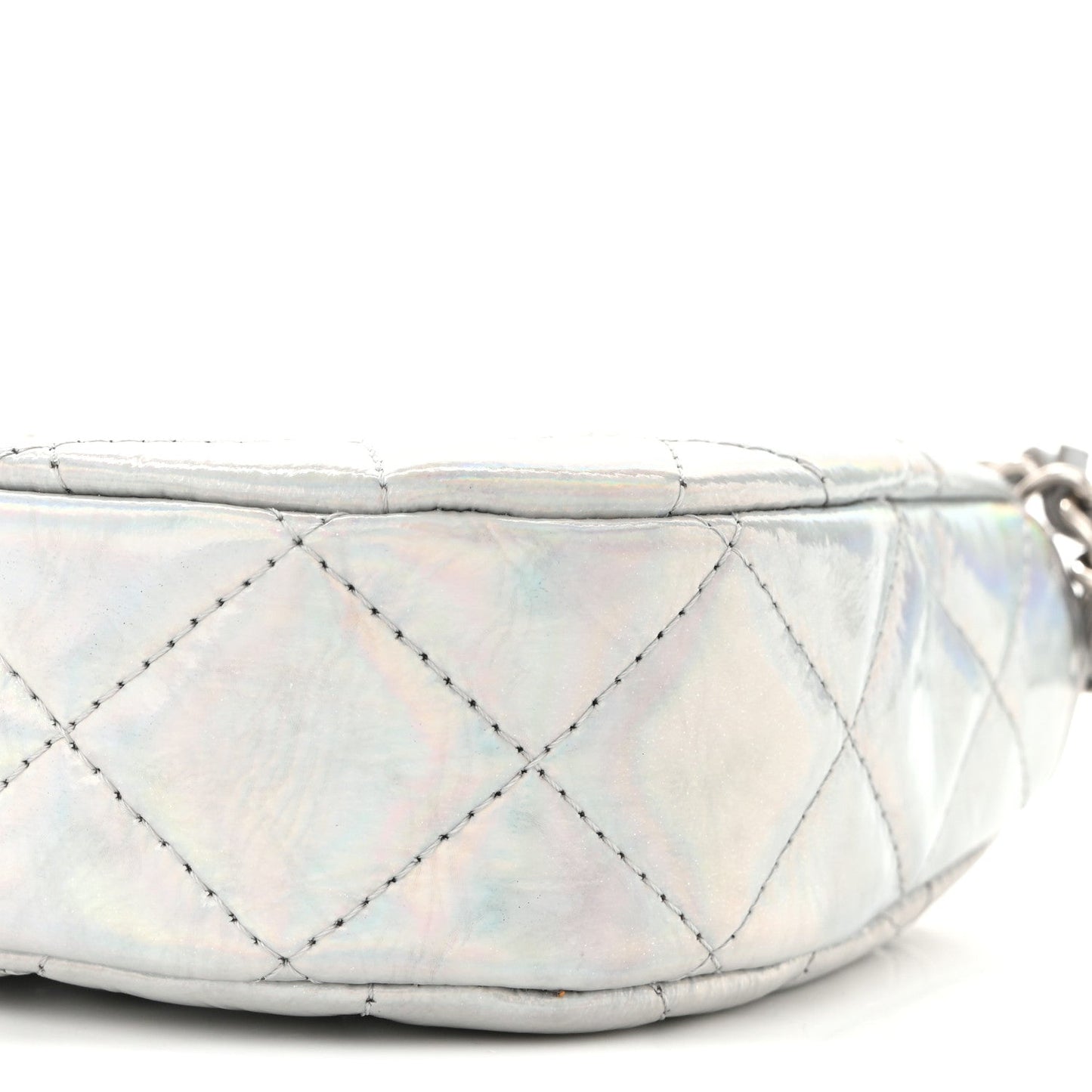 Iridescent Mirror Goatskin Quilted Clutch With Chain Silver