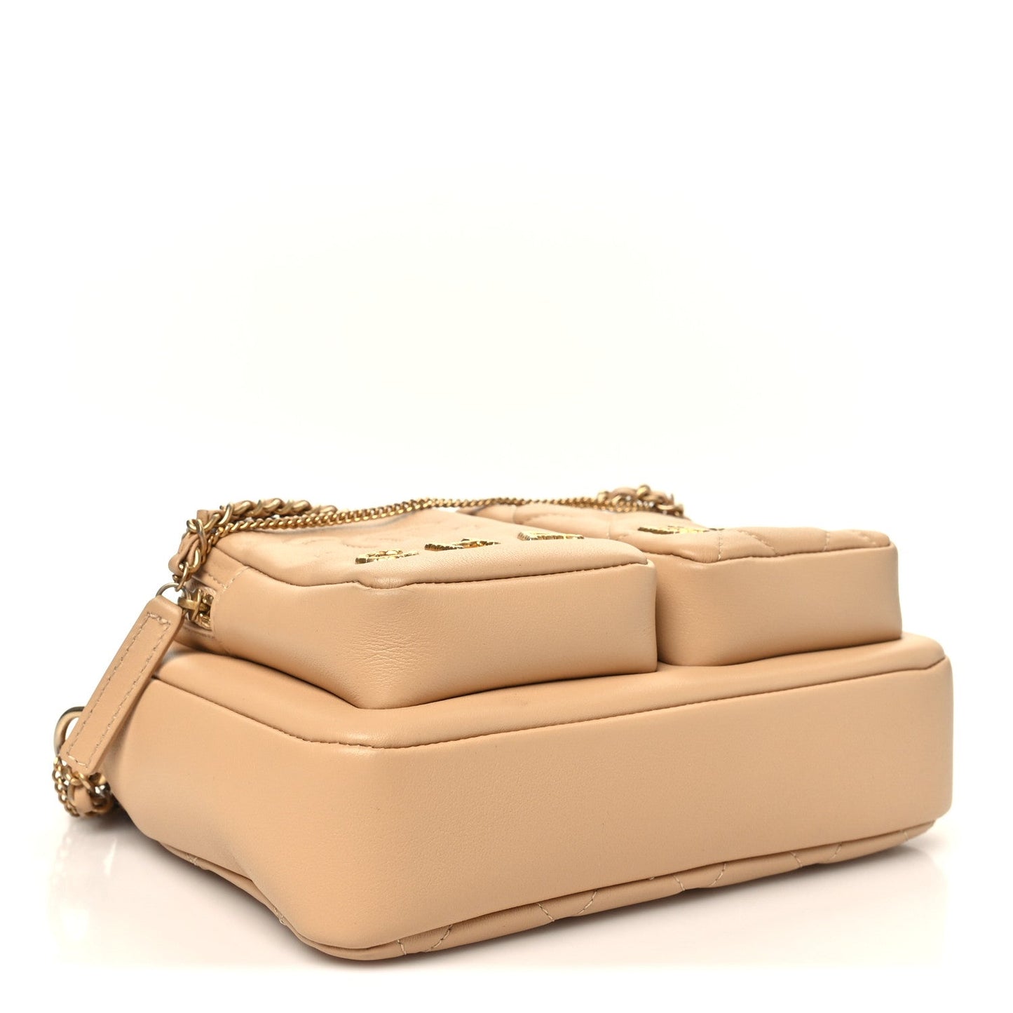 Calfskin Quilted Small Camera Case Beige Beige