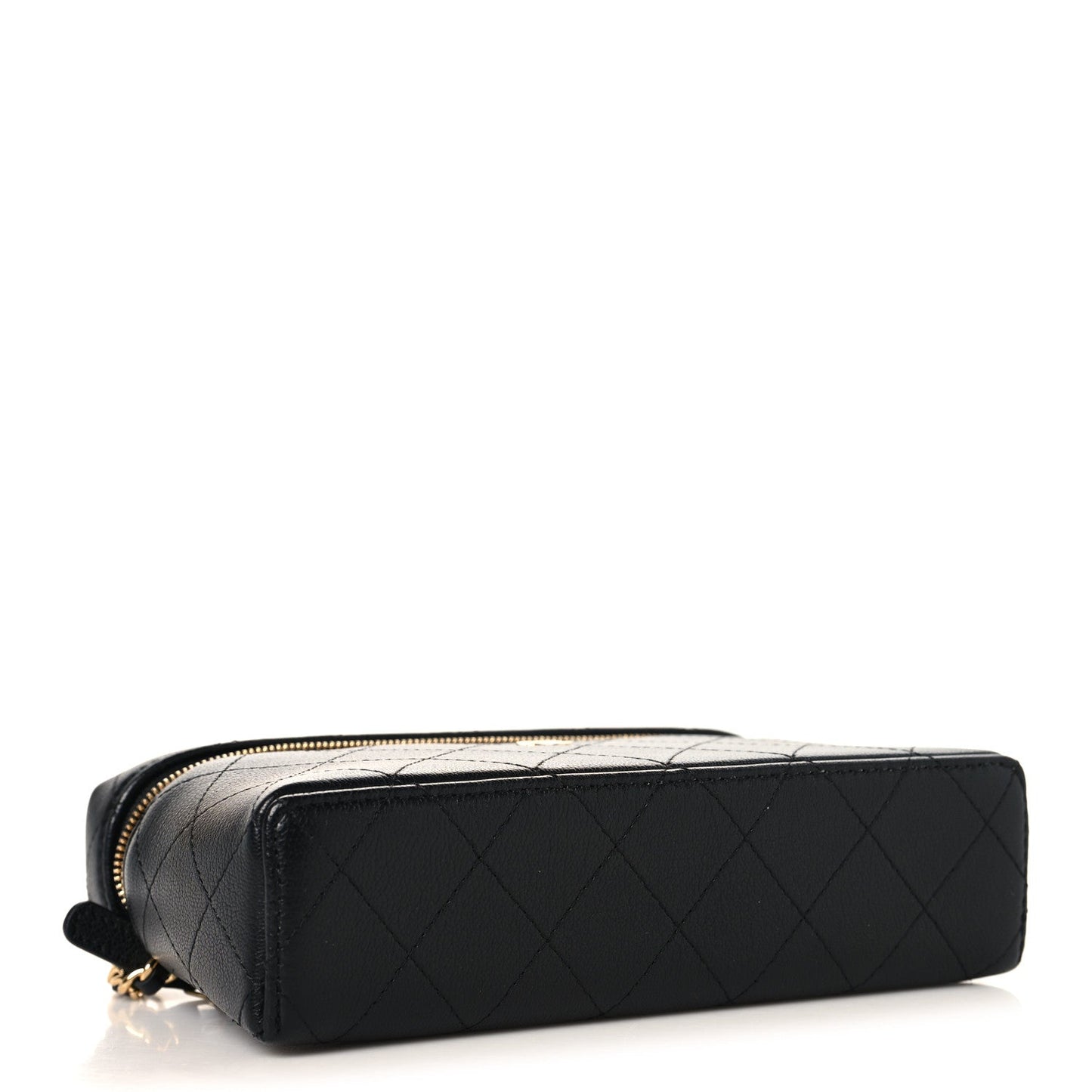 Goatskin Stitched Top Handle Slim Vanity With Chain Black