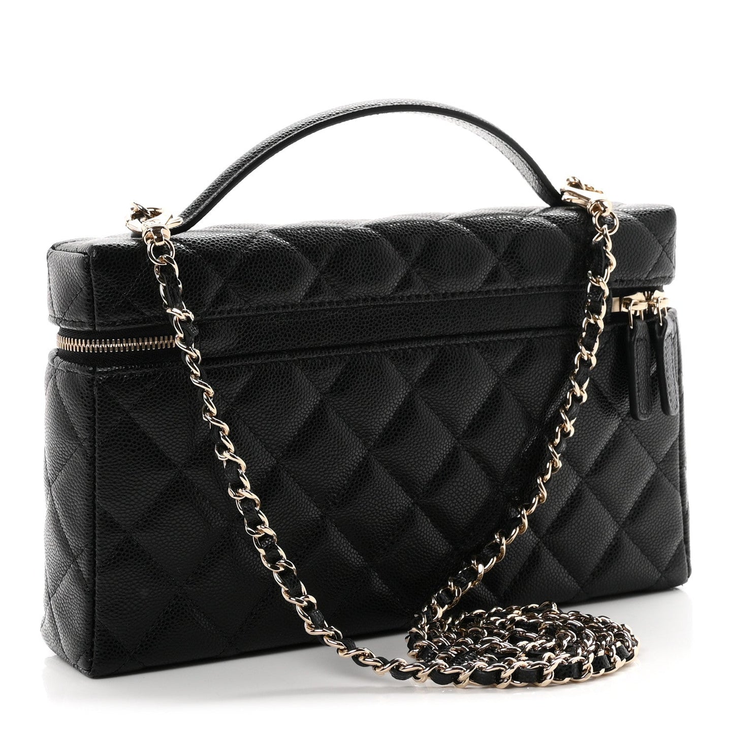 Caviar Quilted Large Top Handle Slim Vanity With Chain Black