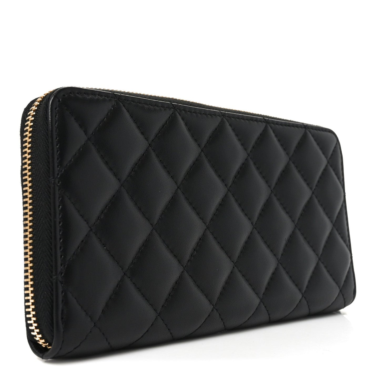 Lambskin Quilted Large Gusset Zip Around Wallet Black