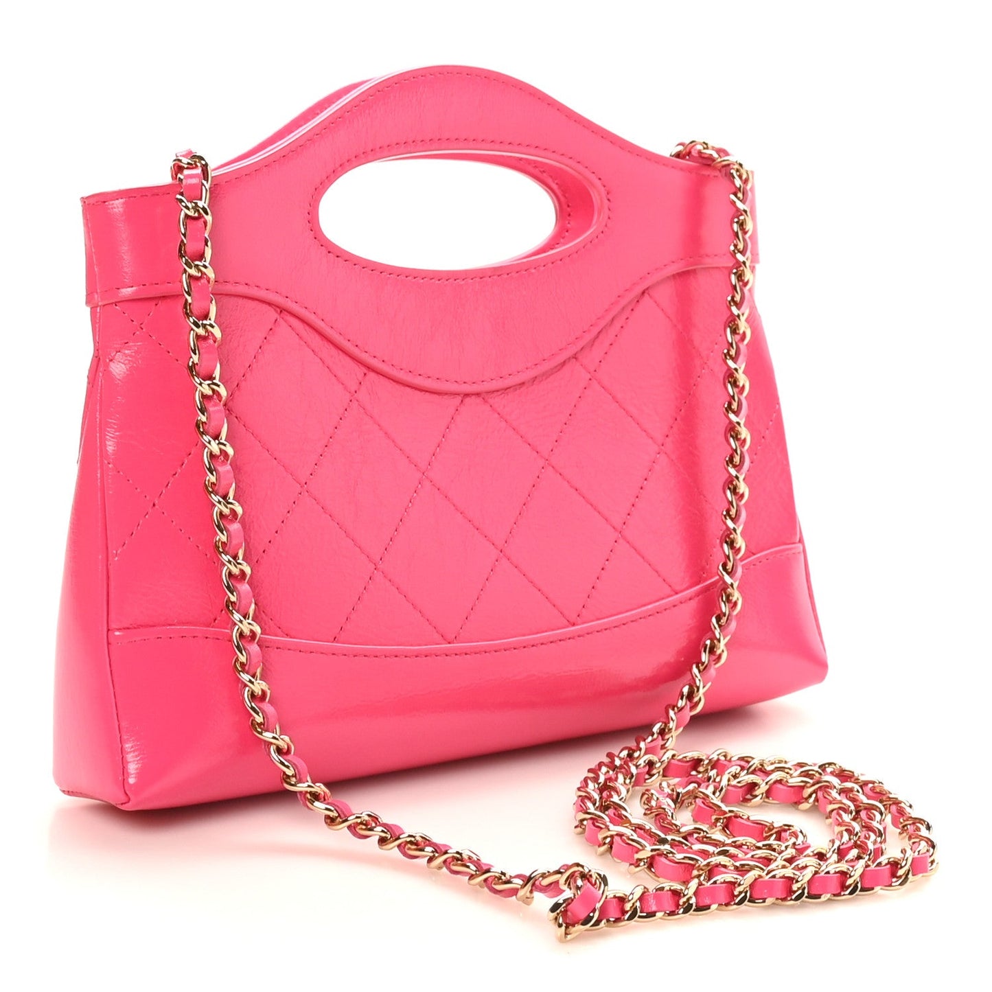 Shiny Crumpled Calfskin Quilted Nano 31 Shopping Bag Pink