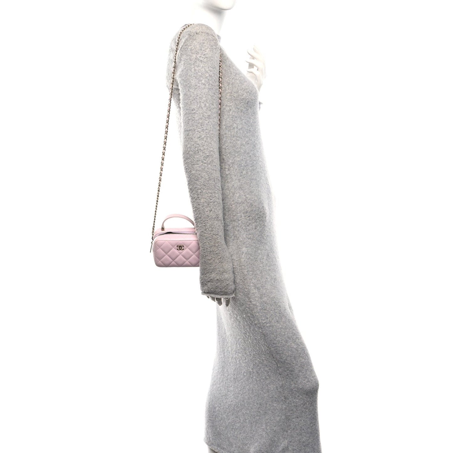 Caviar Quilted Top Handle Vanity Case Pink