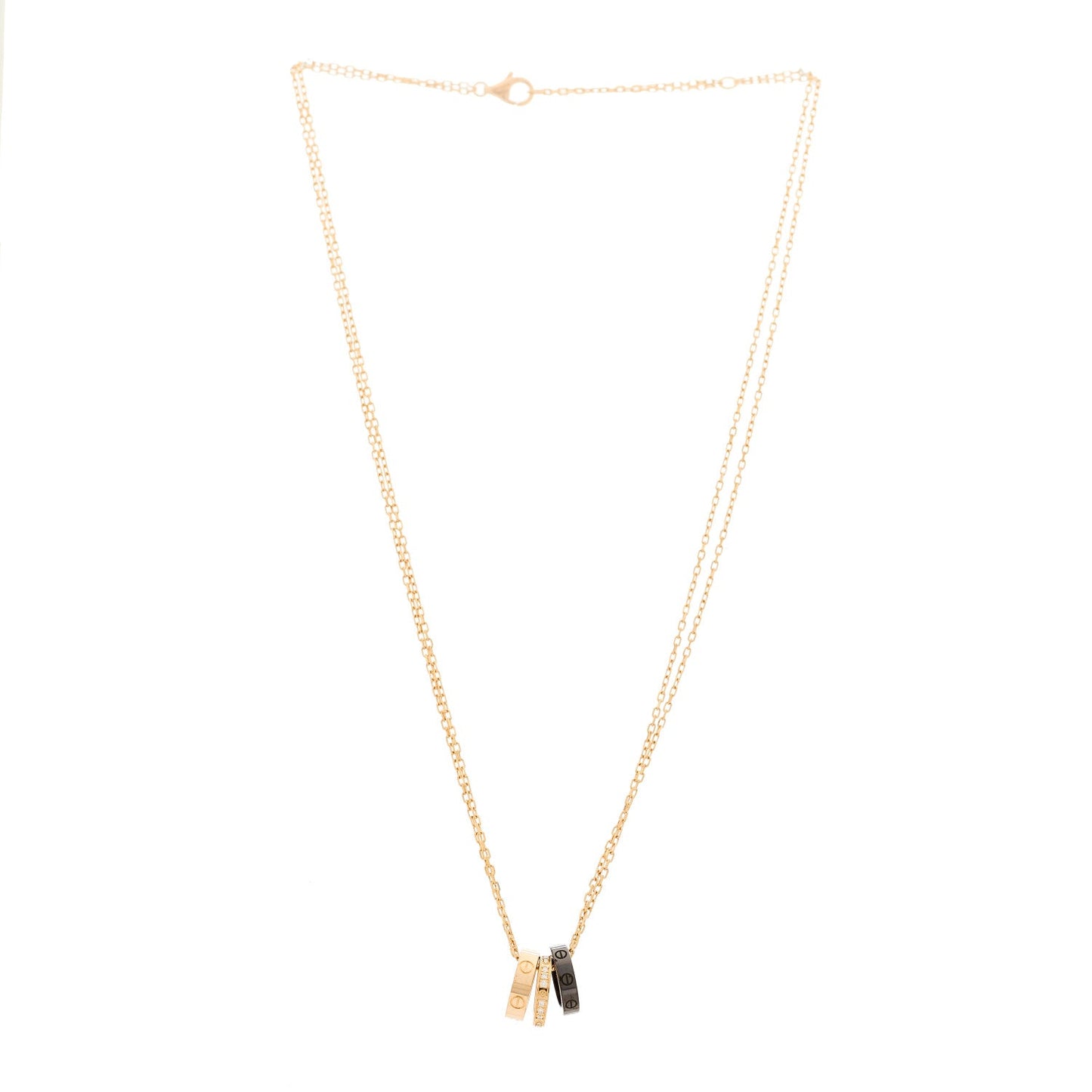 18K Pink Gold Ceramic Diamond Three Ring LOVE Pendant Necklace