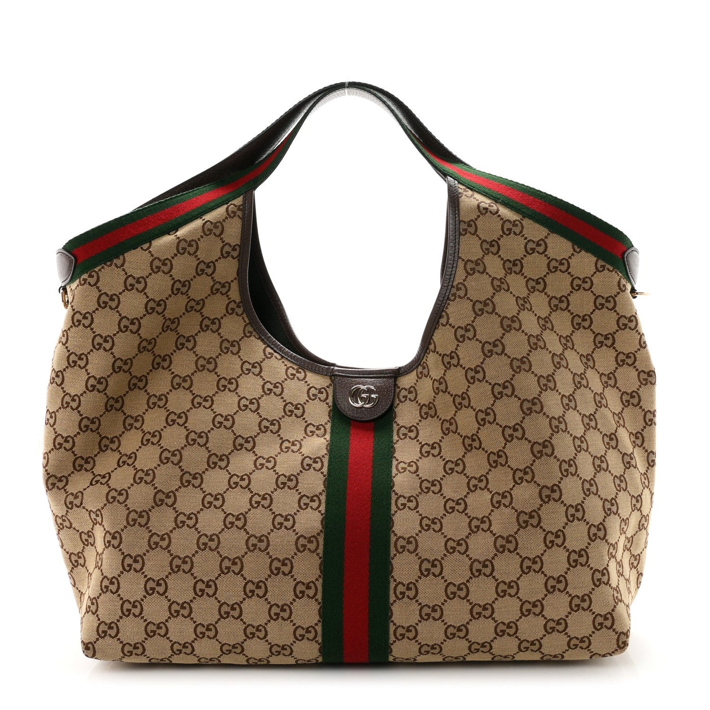 GG Monogram Web Large Giglio Tote Beige Brown