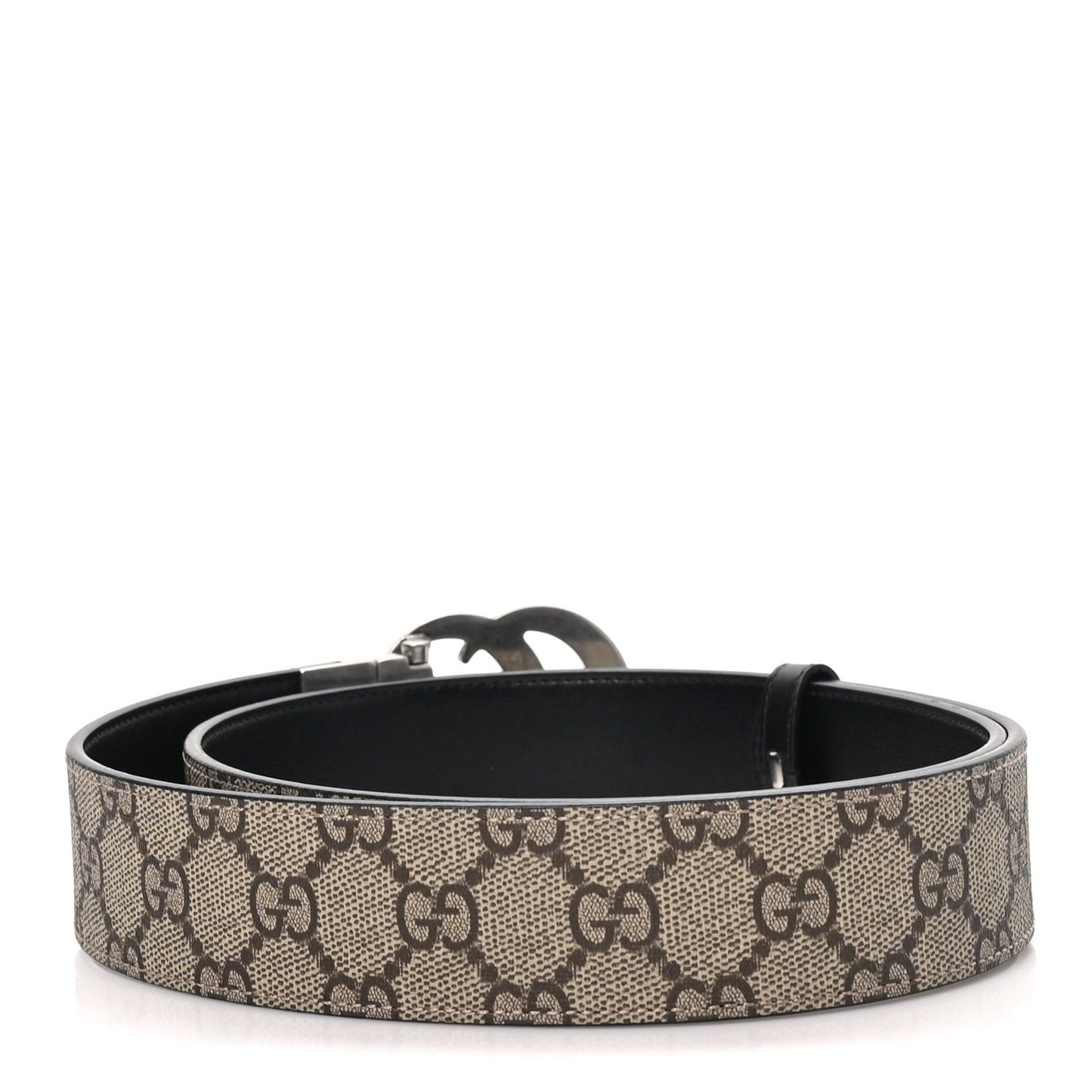 GG Supreme Monogram Plutone Calfskin Palladium Double G Reversible 37mm Belt 90 36 Beige Ebony Black