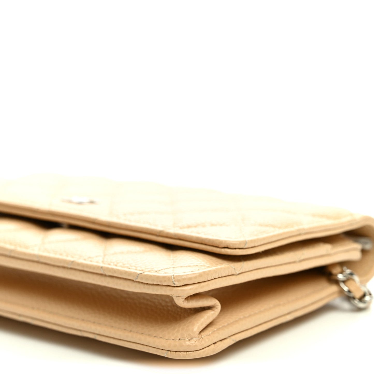 Caviar Quilted Wallet on Chain WOC Beige