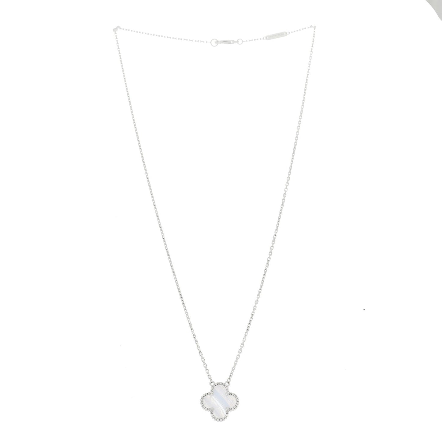 18k White Gold Chalcedony Vintage Alhambra Pendant Necklace