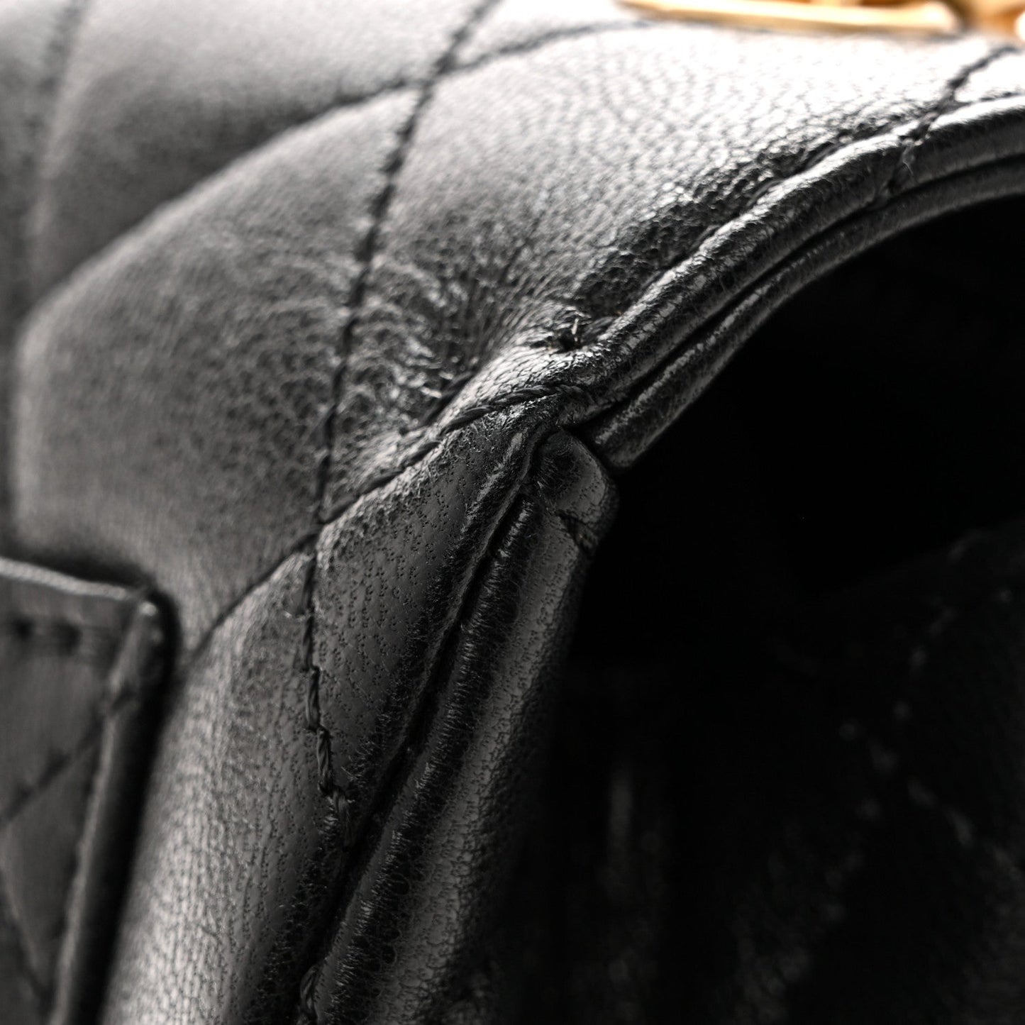 Shiny Goatskin Quilted Mini Chain Strap Flap Black