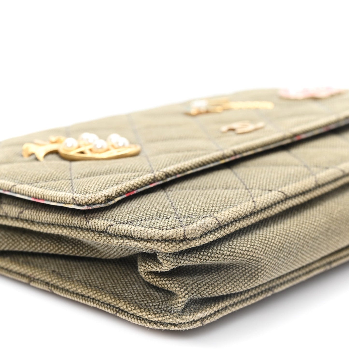 Canvas Quilted Coco Cuba Charms Wallet On Chain WOC Khaki