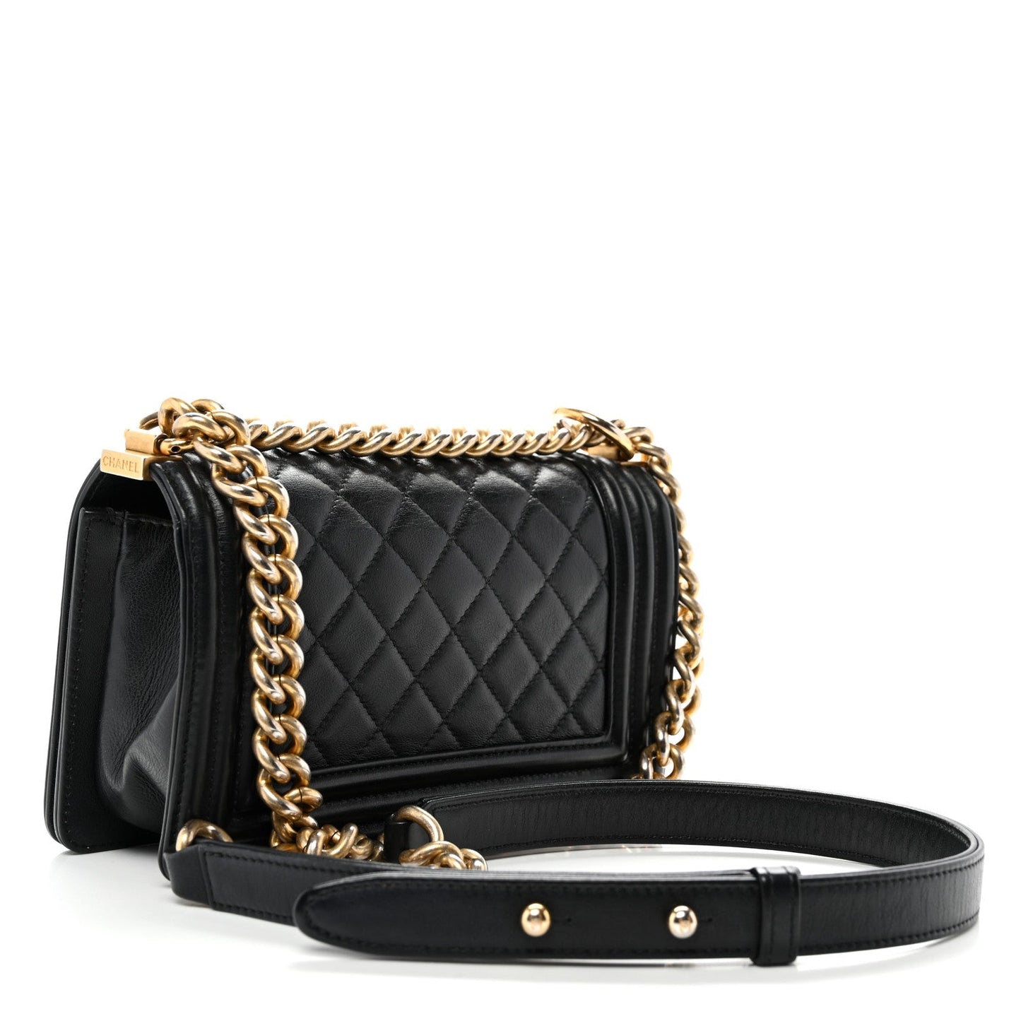 Lambskin Quilted Small Boy Flap Black