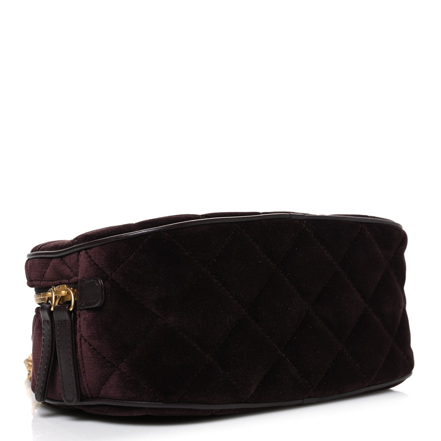 Velvet Quilted Top Handle Mini Bowling Bag Dark Brown