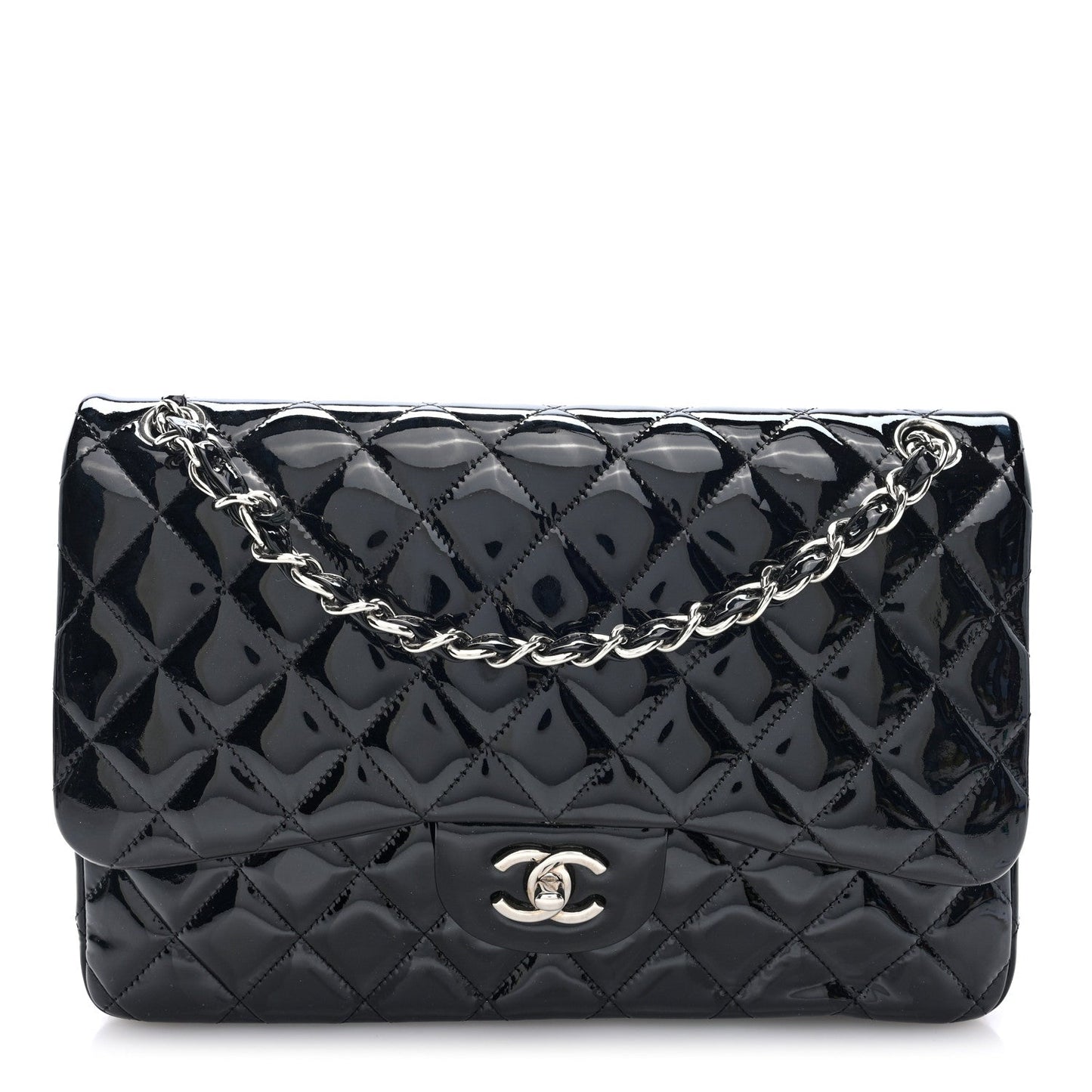 Patent Quilted Jumbo Double Flap Black