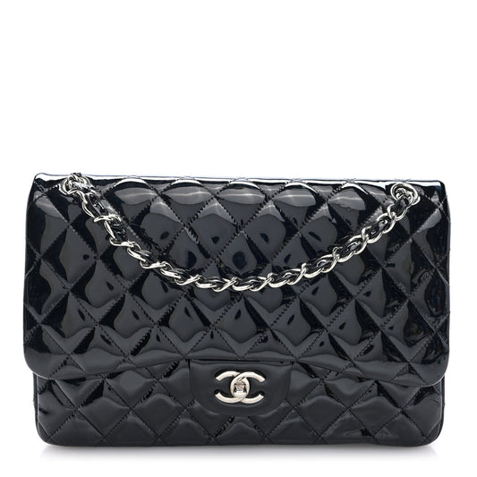 Patent Quilted Jumbo Double Flap Black