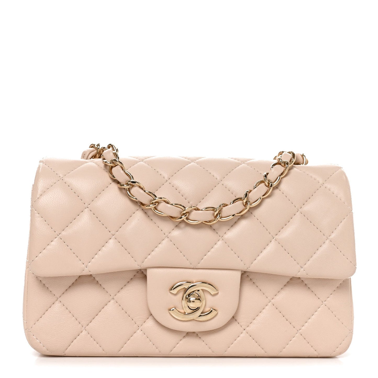 Lambskin Quilted Mini Rectangular Flap Light Beige