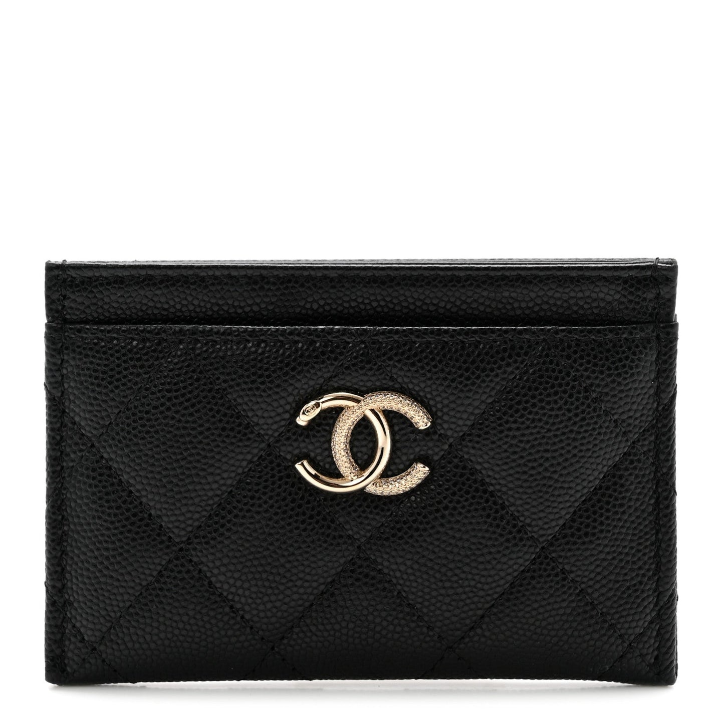 Caviar Quilted Studded CC Card Holder Black