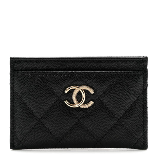 Caviar Quilted Studded CC Card Holder Black