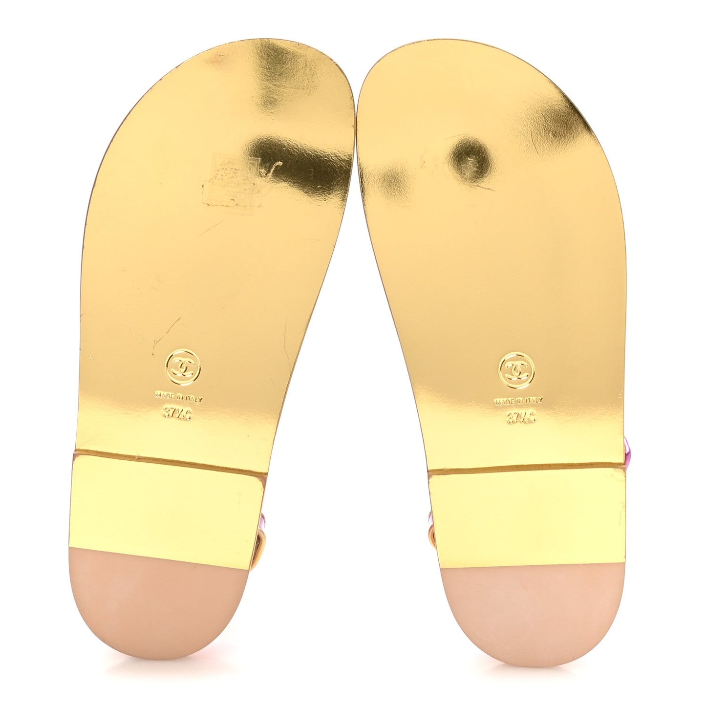 Metallic Laminated Calfskin Crystal Star CC Velcro Dad Sandals 37.5 Pink Orange Yellow