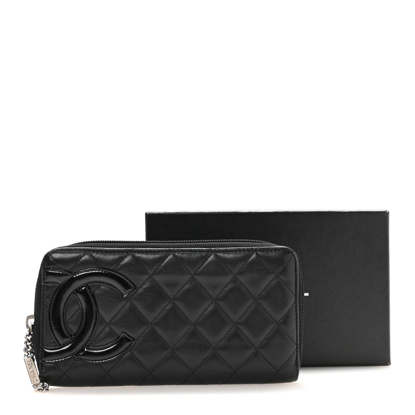 Calfskin Quilted Cambon Large Gusset Zip Around Wallet Black