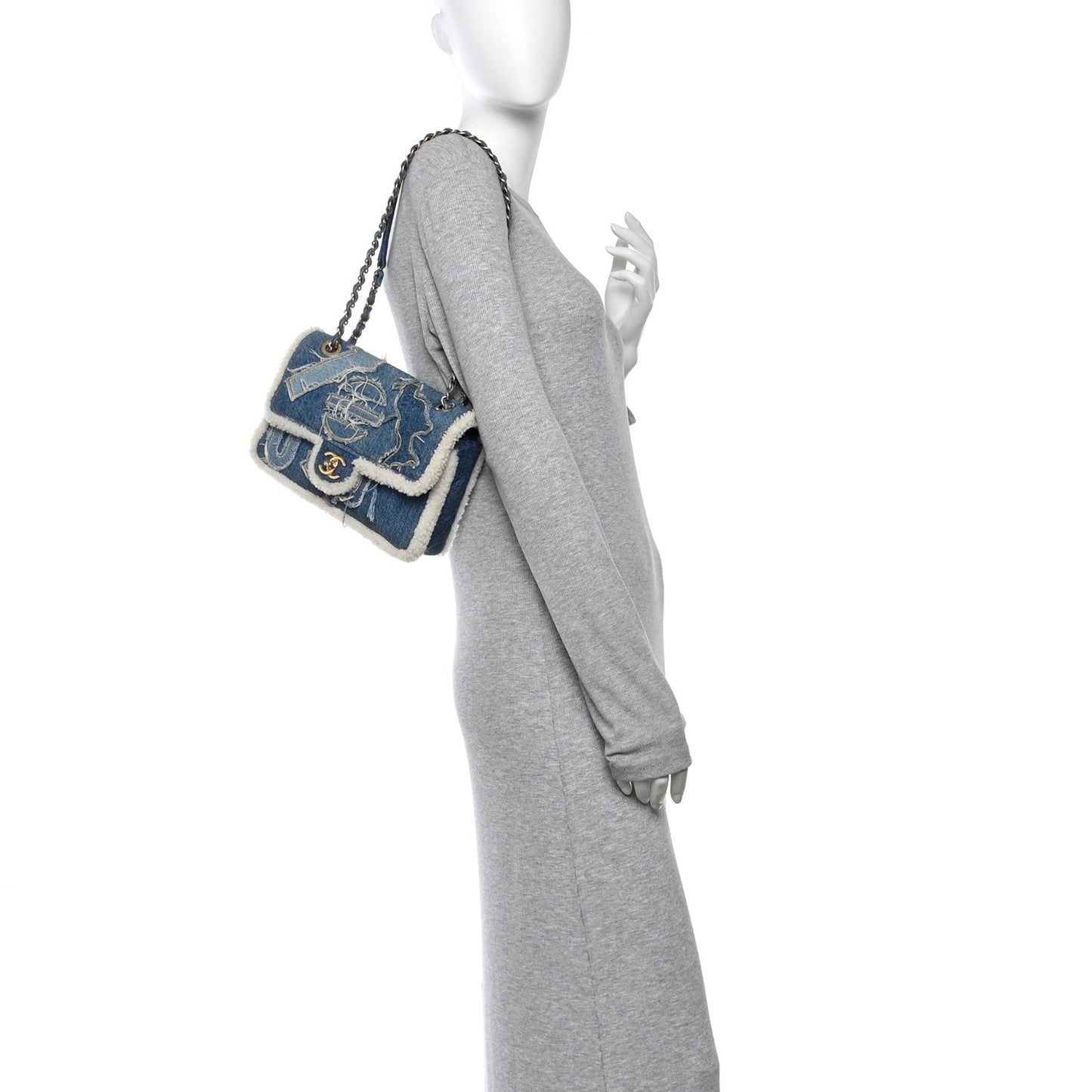 Denim Shearling Hieroglyph Flap Blue