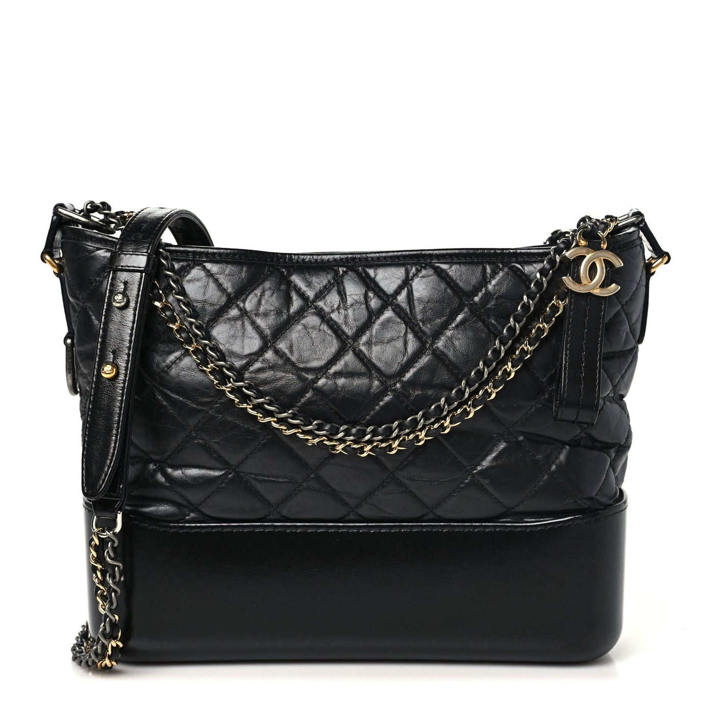 Aged Calfskin Quilted Medium Gabrielle Hobo Black