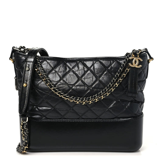 Aged Calfskin Quilted Medium Gabrielle Hobo Black