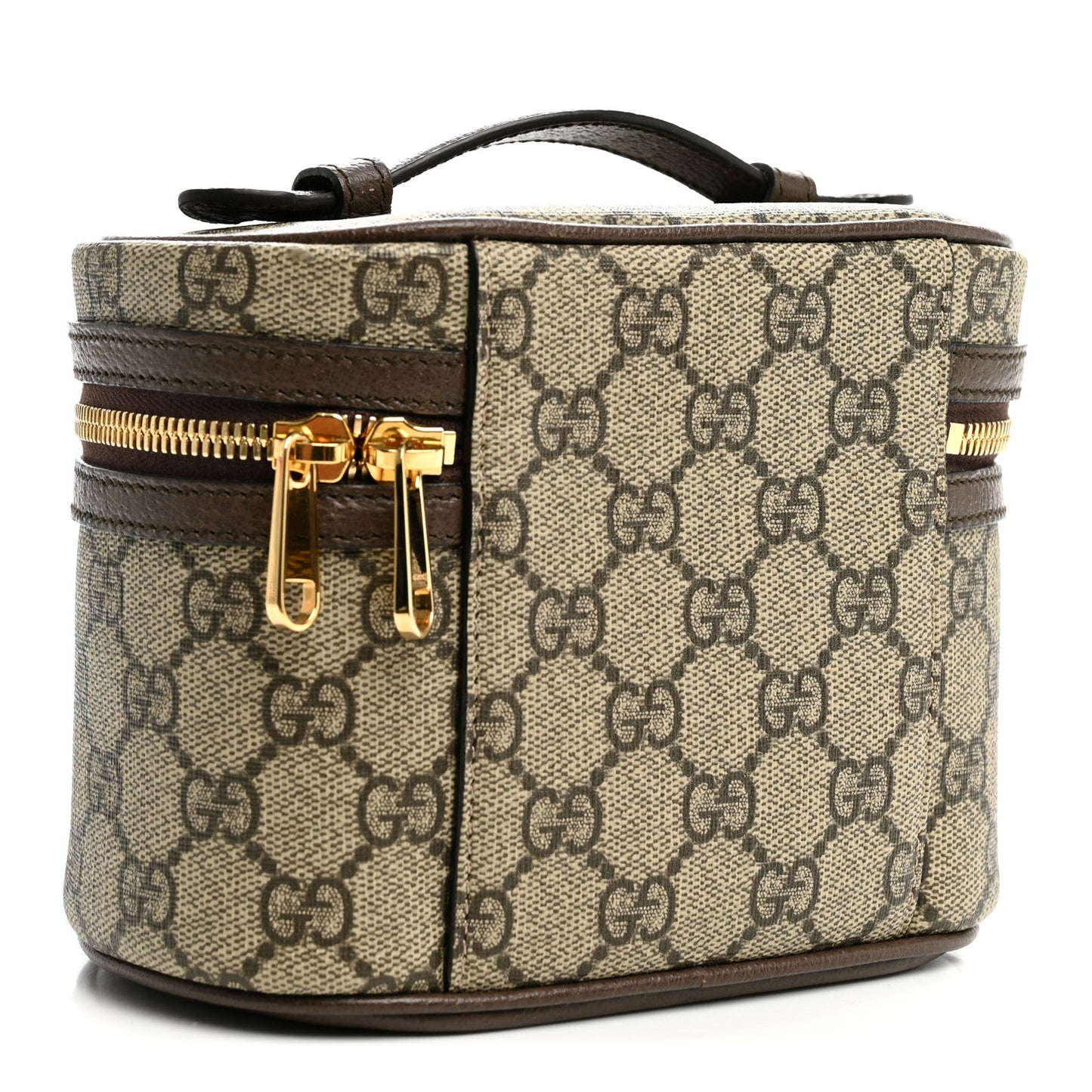 GG Supreme Monogram Textured Calfskin Web Ophidia Vanity Cosmetic Case Beige Ebony New Acero